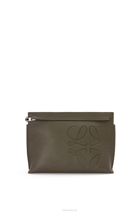 Loewe T Pouch in grained calfskin 688V612 Men Dark Khaki Green