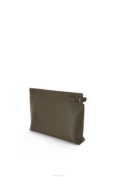 Loewe T Pouch in grained calfskin 688V612 Men Dark Khaki Green