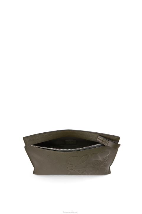 Loewe T Pouch in grained calfskin 688V612 Men Dark Khaki Green