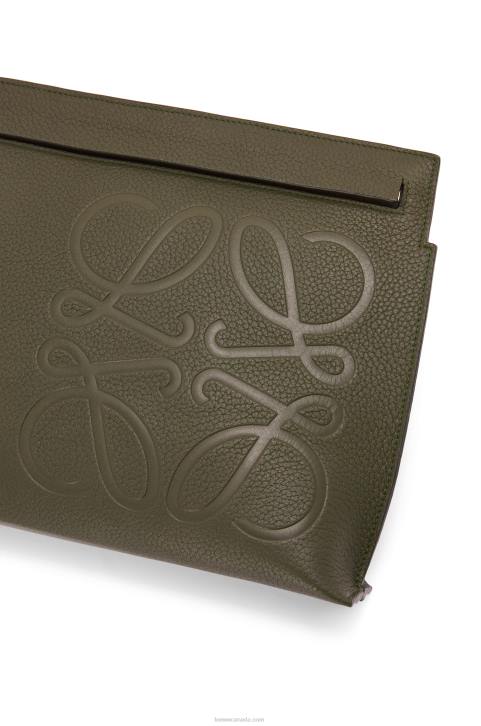Loewe T Pouch in grained calfskin 688V612 Men Dark Khaki Green