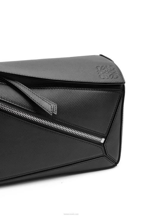 Loewe Small Puzzle bumbag in diamond calfskin 688V566 Men Black
