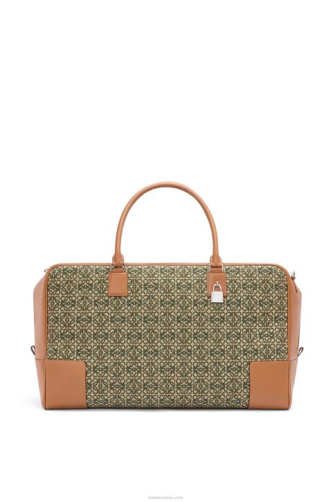 Loewe Amazona 44 bag in Anagram jacquard and calfskin 688V161 Men Khaki Green/Tan
