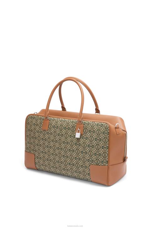 Loewe Amazona 44 bag in Anagram jacquard and calfskin 688V161 Men Khaki Green/Tan