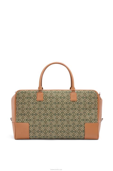 Loewe Amazona 44 bag in Anagram jacquard and calfskin 688V161 Men Khaki Green/Tan