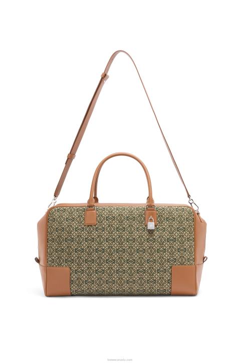 Loewe Amazona 44 bag in Anagram jacquard and calfskin 688V161 Men Khaki Green/Tan