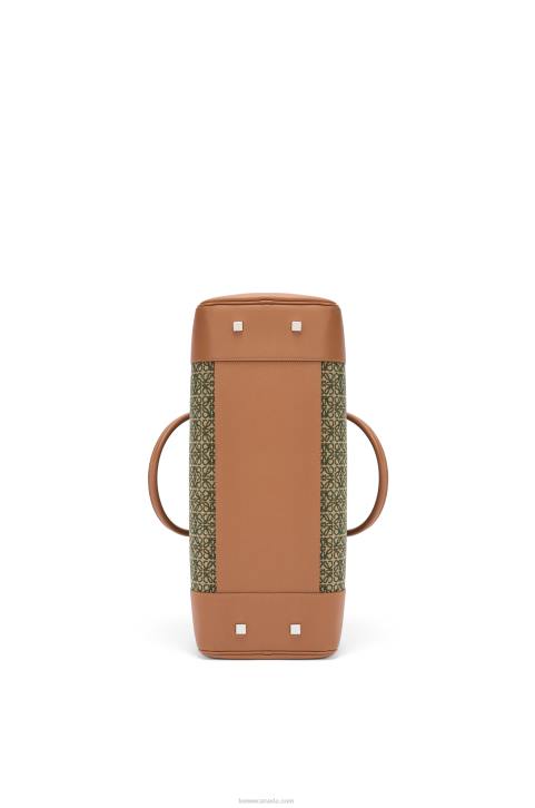 Loewe Amazona 44 bag in Anagram jacquard and calfskin 688V161 Men Khaki Green/Tan