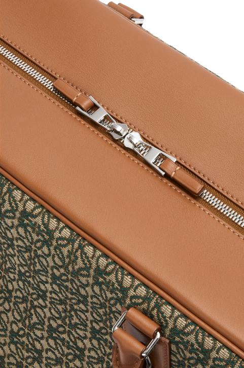 Loewe Amazona 44 bag in Anagram jacquard and calfskin 688V161 Men Khaki Green/Tan