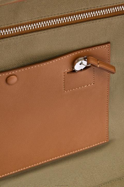 Loewe Amazona 44 bag in Anagram jacquard and calfskin 688V161 Men Khaki Green/Tan