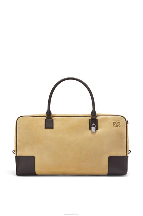 Loewe Amazona 44 bag in suede and calfskin 688V160 Men Gold/Chocolate Brown