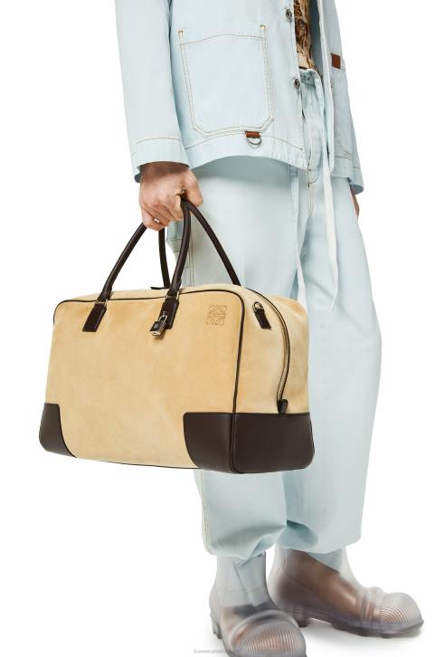 Loewe Amazona 44 bag in suede and calfskin 688V160 Men Gold/Chocolate Brown