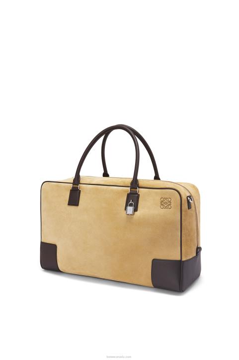 Loewe Amazona 44 bag in suede and calfskin 688V160 Men Gold/Chocolate Brown