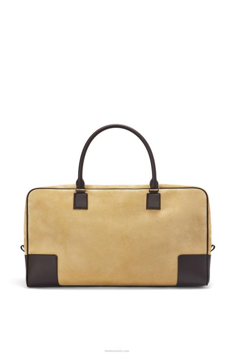 Loewe Amazona 44 bag in suede and calfskin 688V160 Men Gold/Chocolate Brown