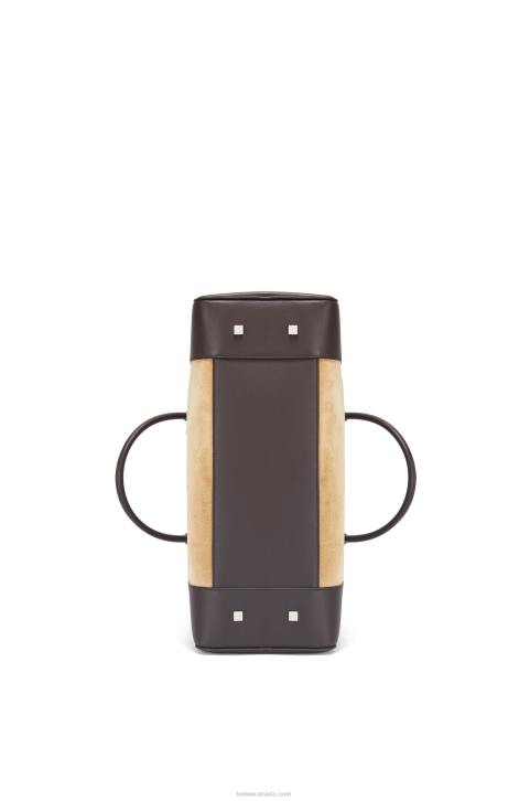 Loewe Amazona 44 bag in suede and calfskin 688V160 Men Gold/Chocolate Brown