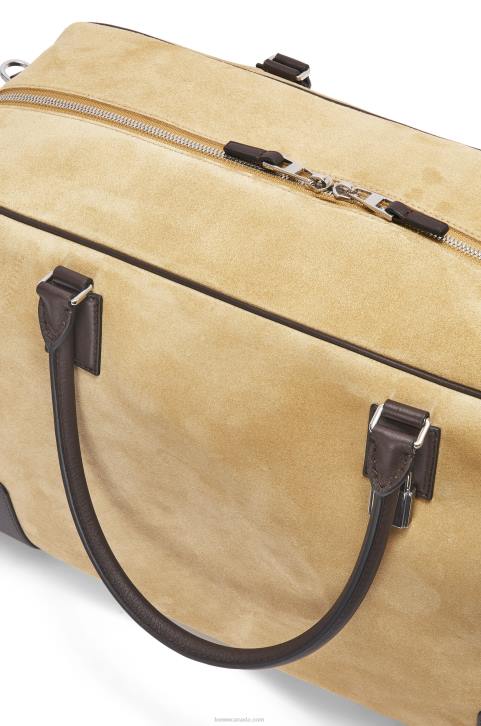 Loewe Amazona 44 bag in suede and calfskin 688V160 Men Gold/Chocolate Brown