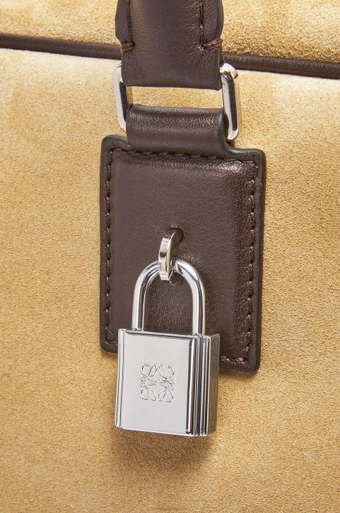 Loewe Amazona 44 bag in suede and calfskin 688V160 Men Gold/Chocolate Brown