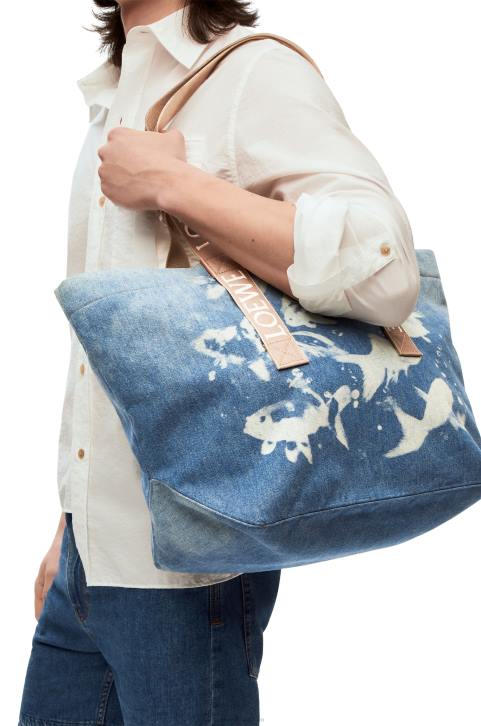 Loewe Fold Shopper in denim 688V67 Men Light Blue/Natural