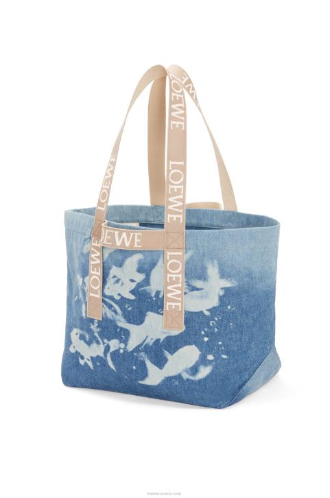 Loewe Fold Shopper in denim 688V67 Men Light Blue/Natural