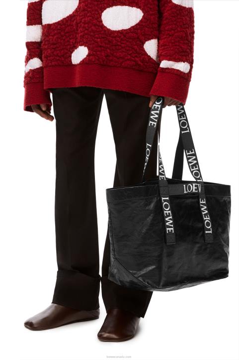 Loewe Fold Shopper in paper calfskin 688V68 Men Black