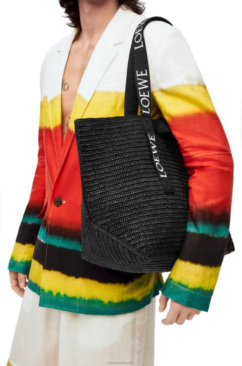 Loewe Fold Shopper in raffia 688V15 Men Black