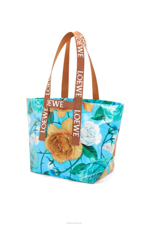 Loewe Fold Shopper in recycled coated canvas 688V76 Men Sky Blue/Tan