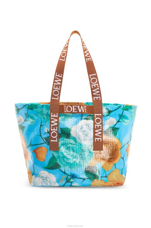 Loewe Fold Shopper in recycled coated canvas 688V76 Men Sky Blue/Tan