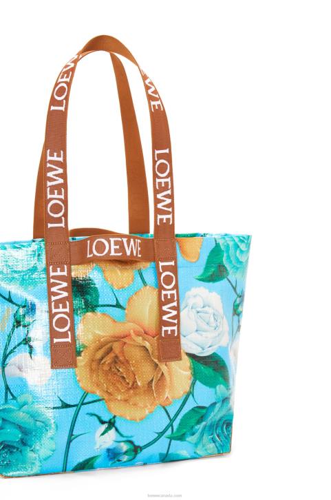 Loewe Fold Shopper in recycled coated canvas 688V76 Men Sky Blue/Tan