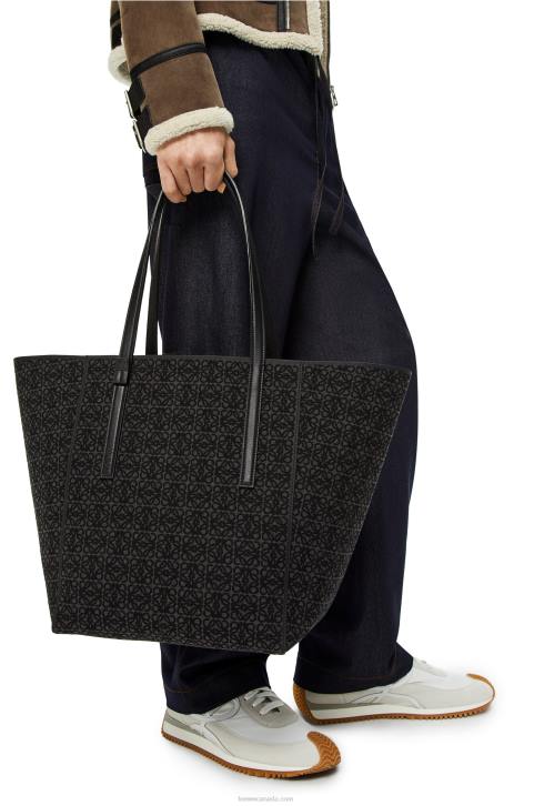 Loewe T Tote bag in Anagram jacquard and calfskin 688V129 Men Anthracite/Black