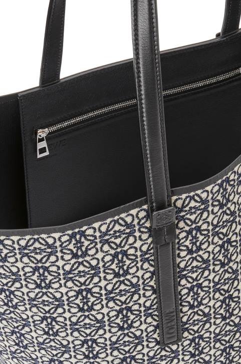 Loewe T Tote bag in Anagram jacquard and calfskin 688V130 Men Navy/Black