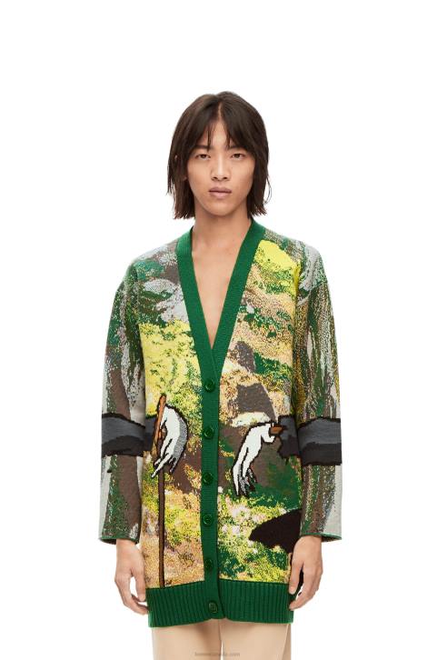 Loewe Turnip Head cardigan in wool 688V1029 Men Green/Multicolor