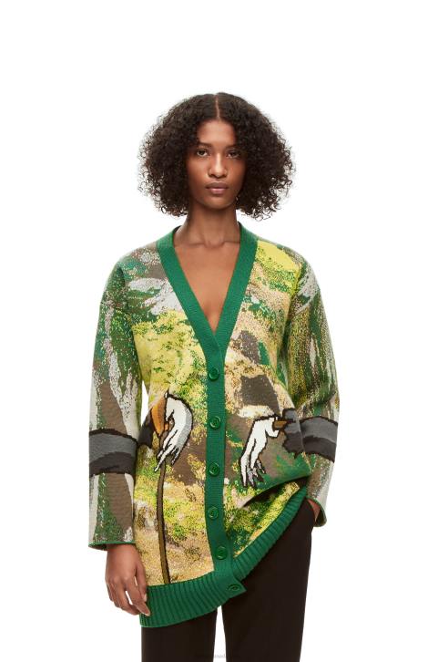 Loewe Turnip Head cardigan in wool 688V1029 Men Green/Multicolor