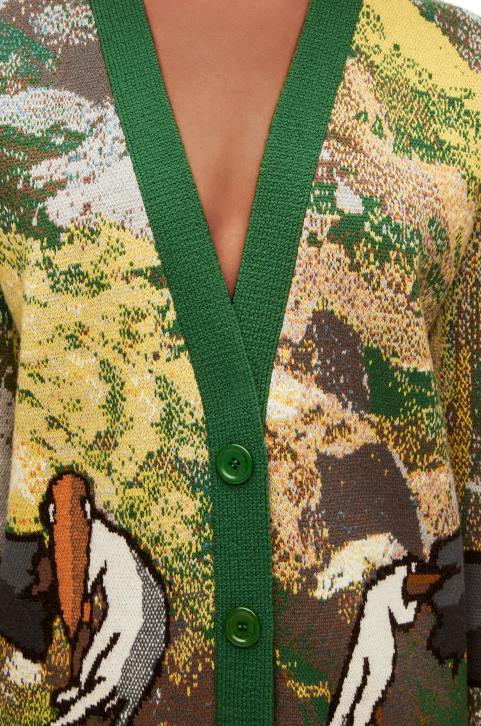 Loewe Turnip Head cardigan in wool 688V1029 Men Green/Multicolor