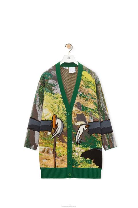 Loewe Turnip Head cardigan in wool 688V1029 Men Green/Multicolor