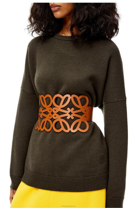 Loewe Anagram cut out belt in calfskin 688V1155 Women Tan