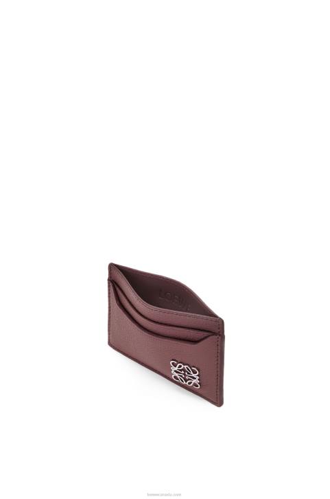 Loewe Anagram plain cardholder in pebble grain calfskin 688V1358 Women Burgundy