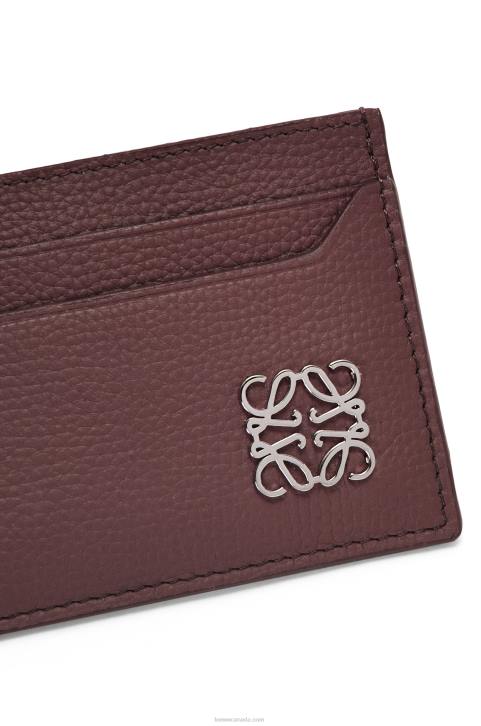Loewe Anagram plain cardholder in pebble grain calfskin 688V1358 Women Burgundy