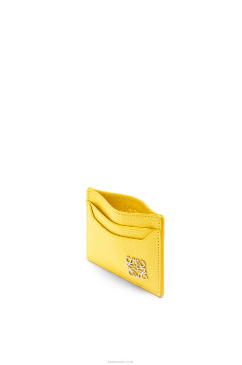 Loewe Anagram plain cardholder in pebble grain calfskin 688V1402 Women Lemon