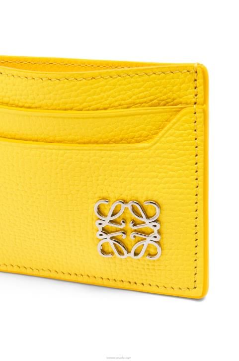 Loewe Anagram plain cardholder in pebble grain calfskin 688V1402 Women Lemon