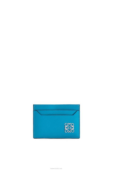 Loewe Anagram plain cardholder in pebble grain calfskin 688V1415 Women Lagoon Blue