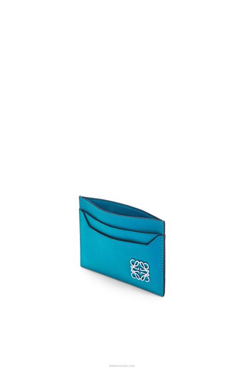 Loewe Anagram plain cardholder in pebble grain calfskin 688V1415 Women Lagoon Blue