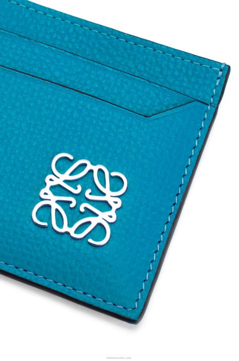 Loewe Anagram plain cardholder in pebble grain calfskin 688V1415 Women Lagoon Blue