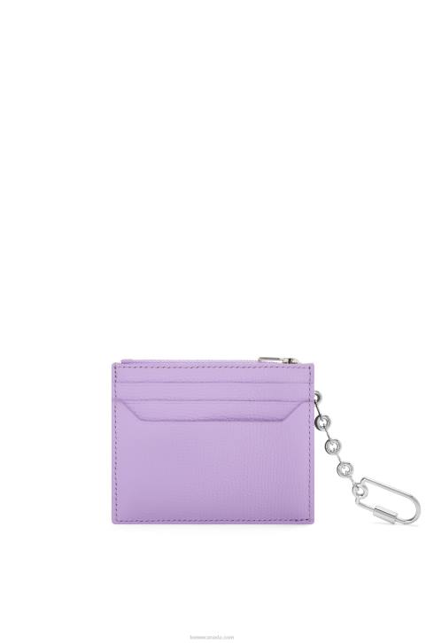 Loewe Anagram square cardholder in pebble grain calfskin with chain 688V1323 Women Light Mauve