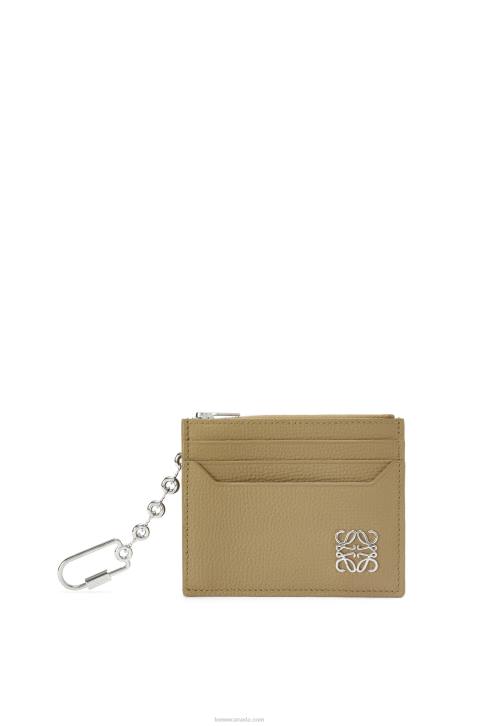 Loewe Anagram square cardholder in pebble grain calfskin with chain 688V1367 Women Artichoke Green