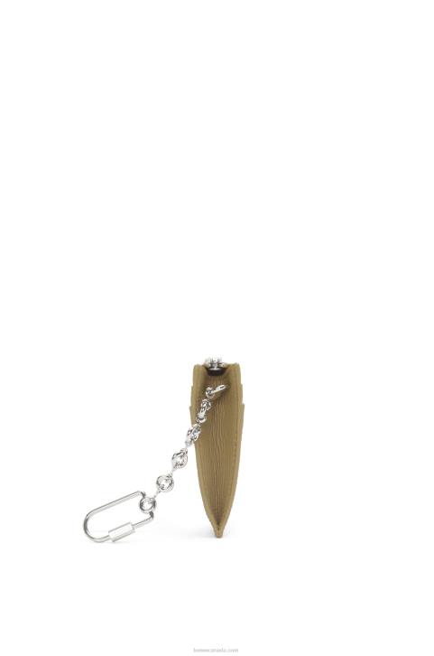 Loewe Anagram square cardholder in pebble grain calfskin with chain 688V1367 Women Artichoke Green