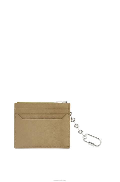 Loewe Anagram square cardholder in pebble grain calfskin with chain 688V1367 Women Artichoke Green