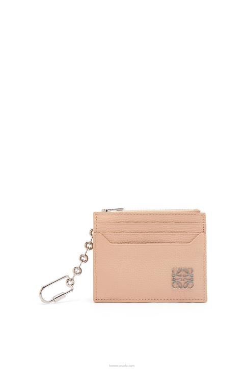 Loewe Anagram square cardholder in pebble grain calfskin with chain 688V1368 Women Nude
