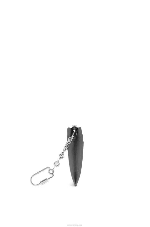 Loewe Anagram square cardholder in pebble grain calfskin with chain 688V1384 Women Asphalt Grey