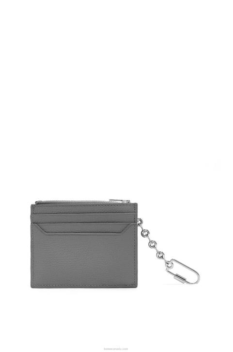 Loewe Anagram square cardholder in pebble grain calfskin with chain 688V1384 Women Asphalt Grey