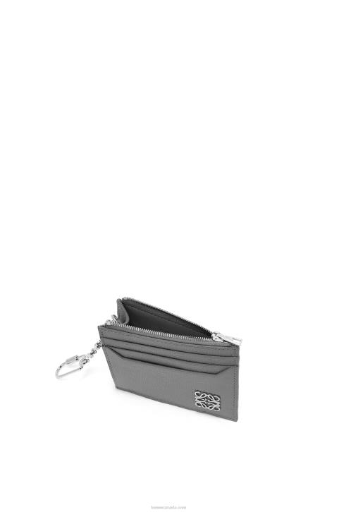 Loewe Anagram square cardholder in pebble grain calfskin with chain 688V1384 Women Asphalt Grey