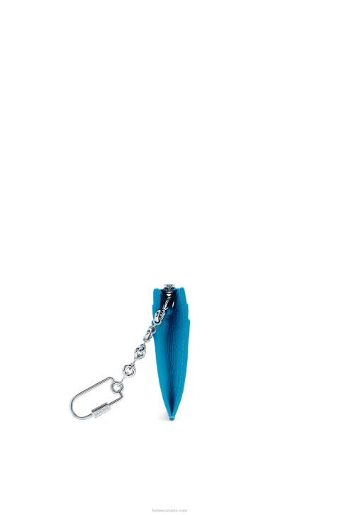 Loewe Anagram square cardholder in pebble grain calfskin with chain 688V1396 Women Lagoon Blue