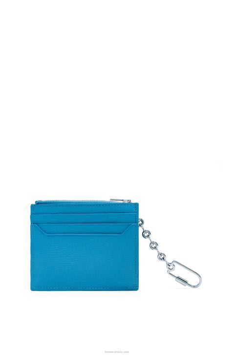 Loewe Anagram square cardholder in pebble grain calfskin with chain 688V1396 Women Lagoon Blue